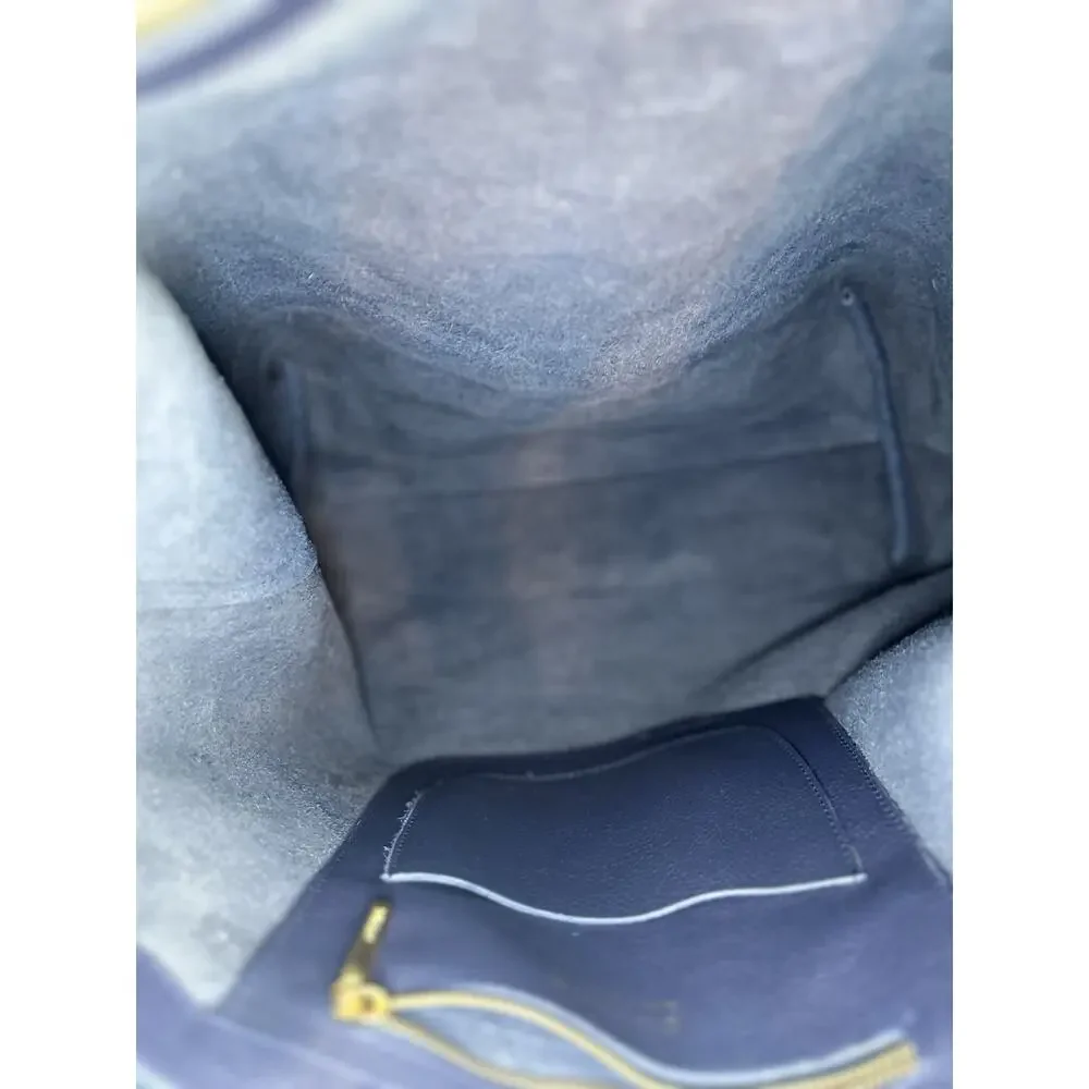 Cuyana Classic Leather Zip Tote Navy Blue with Gray Tote Organizer Insert